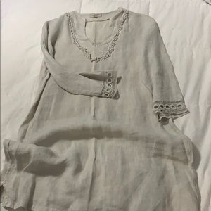 Linen tan shift dress
